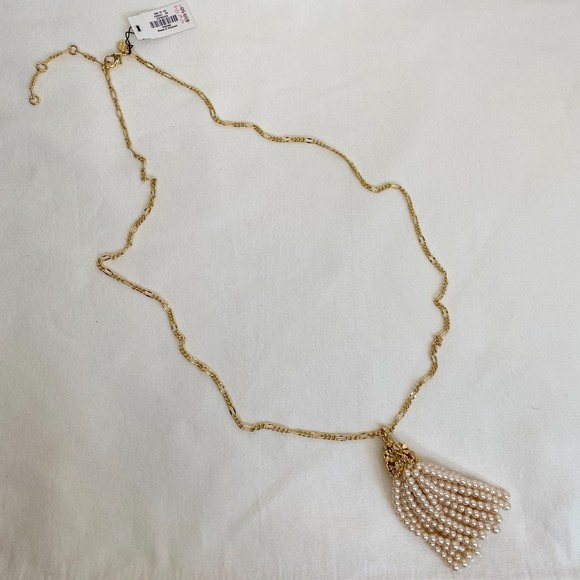 Talbots Opera Necklace Gold Tone Chain Links With Pearl Tassel Pendant - Picture 3 of 9